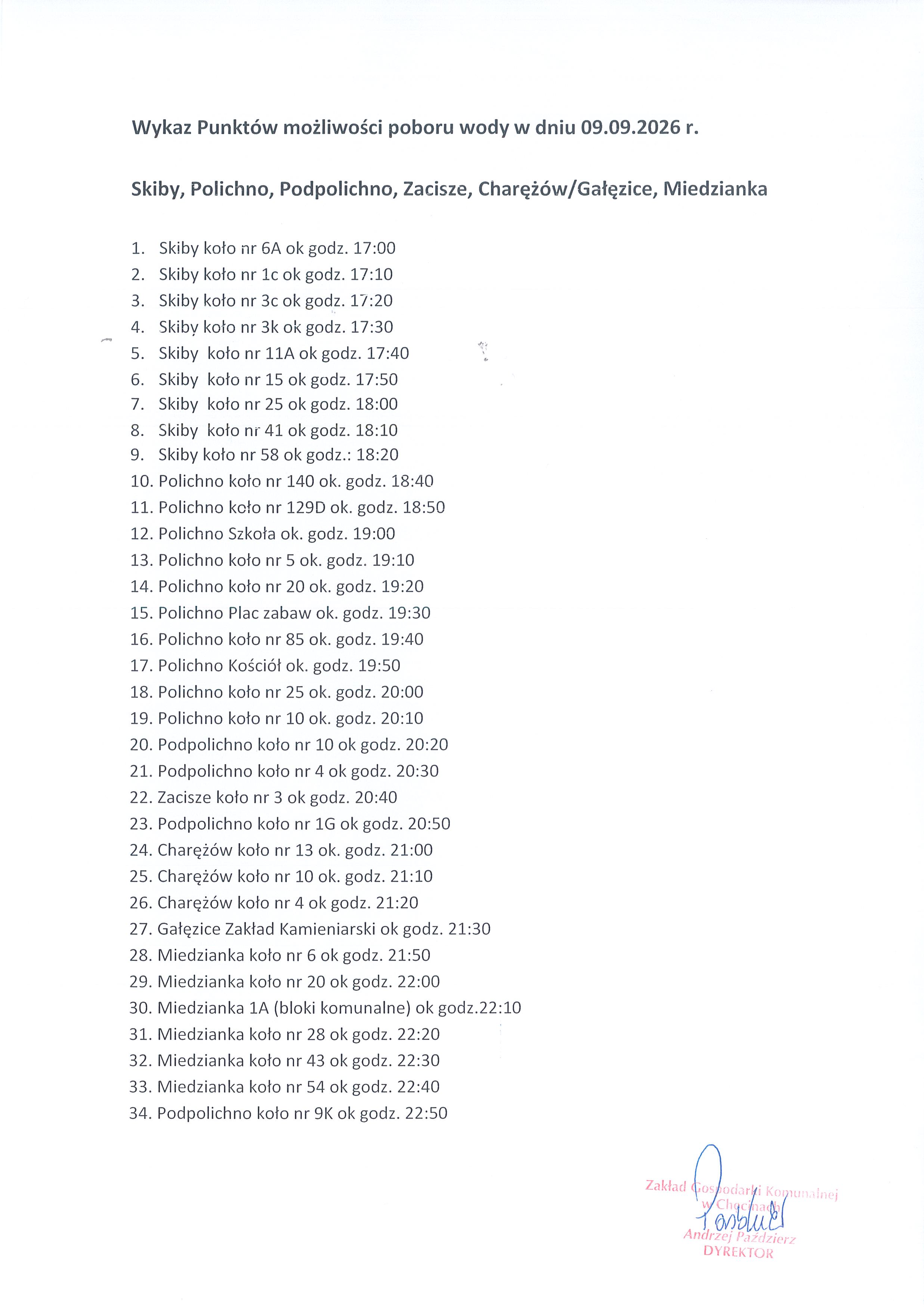 Harmonogram 9 wrzesnia pojazd 2