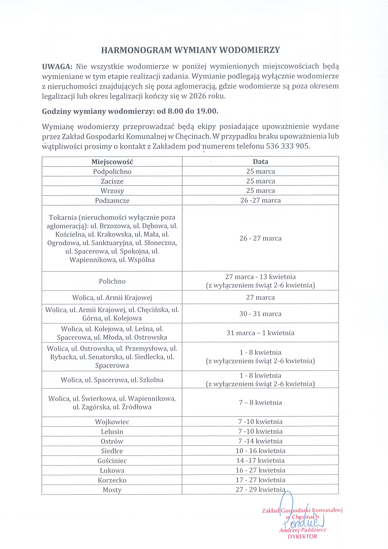 Harmonogram aktualizacja