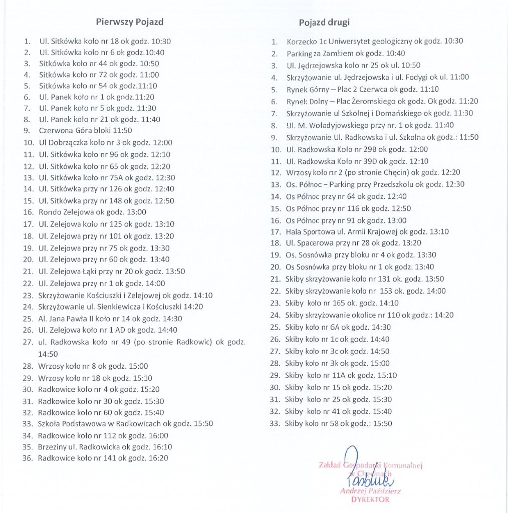 Harmonogram dowożenia 25 września 2026 r. przedpołudnie Strona 1