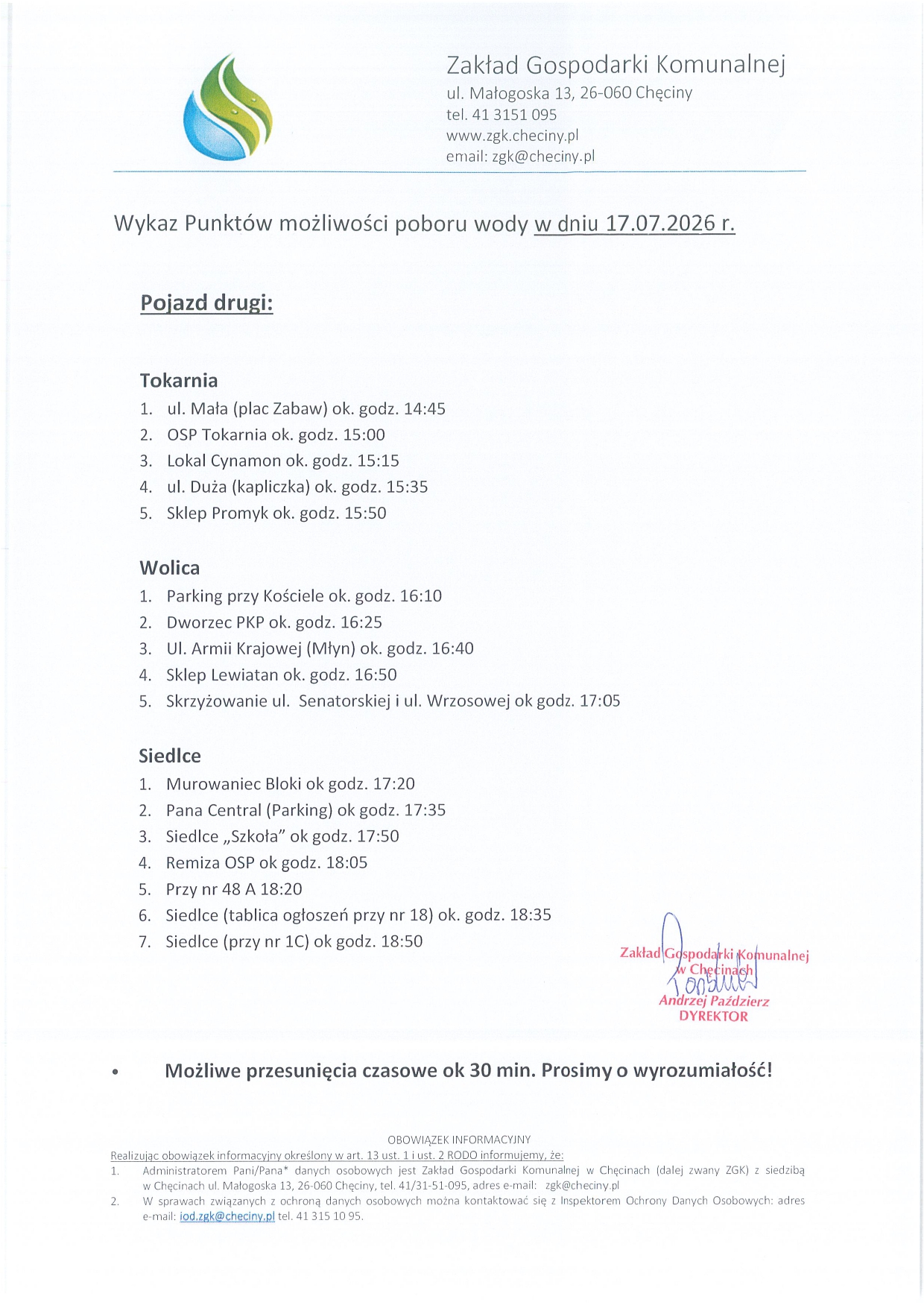 Harmonogram dowożenia pojazd 2