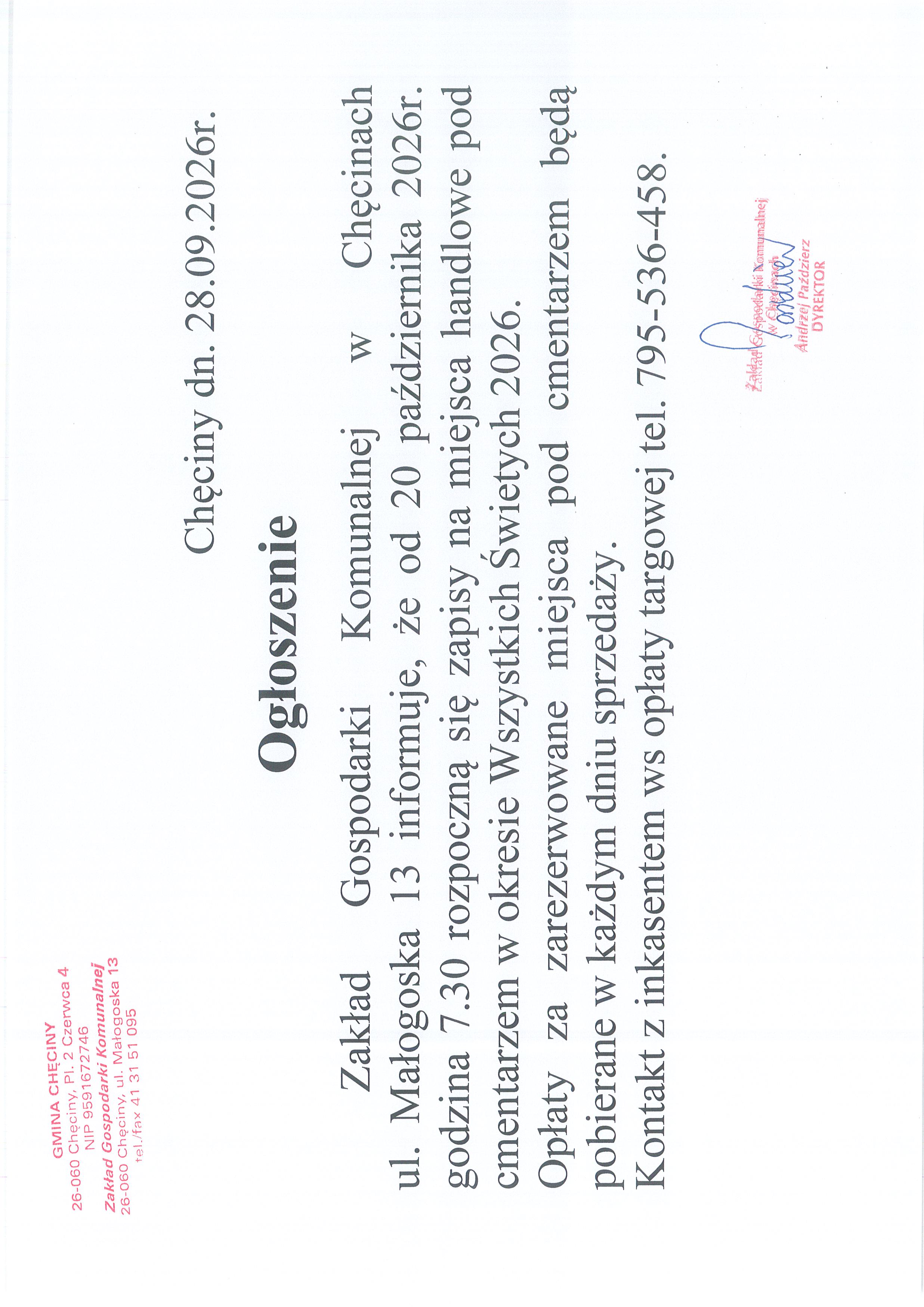 Ogłoszenie cmentarze